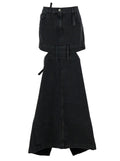 The Attico Women Midi Black Skirt With Maxi Cut-Out In Denim Woman