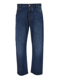 Bottega Veneta Men Blue Straight Jeans With Logo Patch In Denim Man