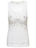 Bottega Veneta Women White Ribbed Tank Top With Embroidered Crystal Embellishment In Jersey Woman