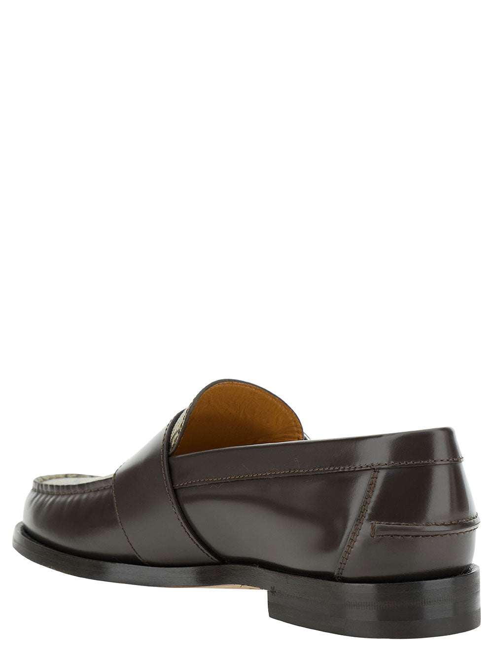 Gucci Men Beige And Ebony Loafers With Double Buckle In Leather And Gg Supreme Canvas Man