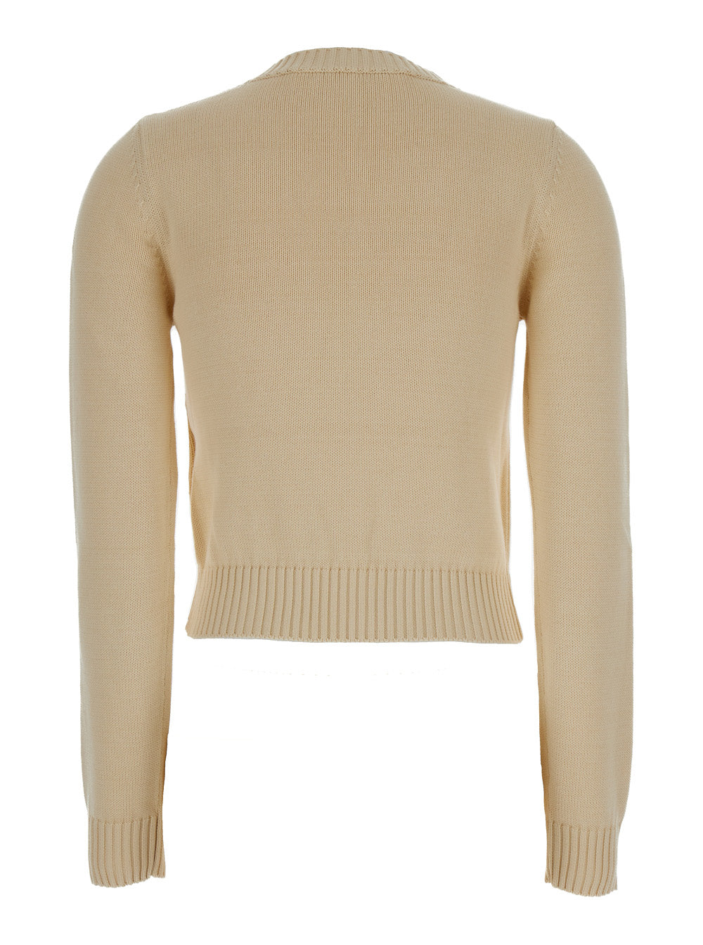 Palm Angels Women Cream White Crewneck Sweater With Embroidered Logo In Cotton Woman