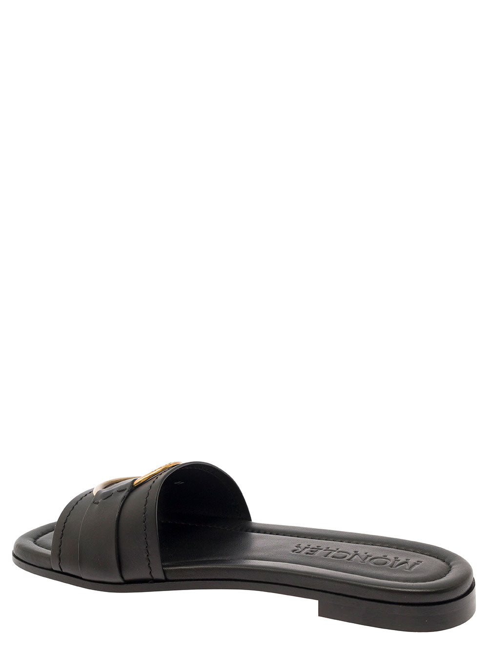 Moncler Women 'Bell' Black Slide With Heel In Leather Woman