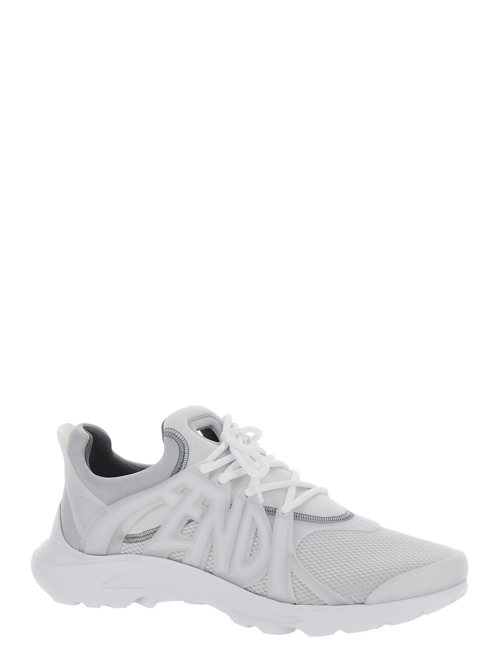 Fendi Men 'Fendi Tag' Grey Sneakers With Logo In Techno Mesh Man