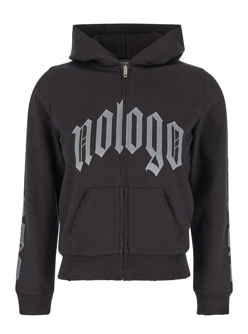 Balenciaga Women Black Zip-Up Hoodie With No Logo Gothic Print In Jersey Woman