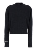 Sportmax Women 'Agadir' Black Crewneck Sweater With Logo Lettering On The Sleeve In Wool And Cashmere Woman