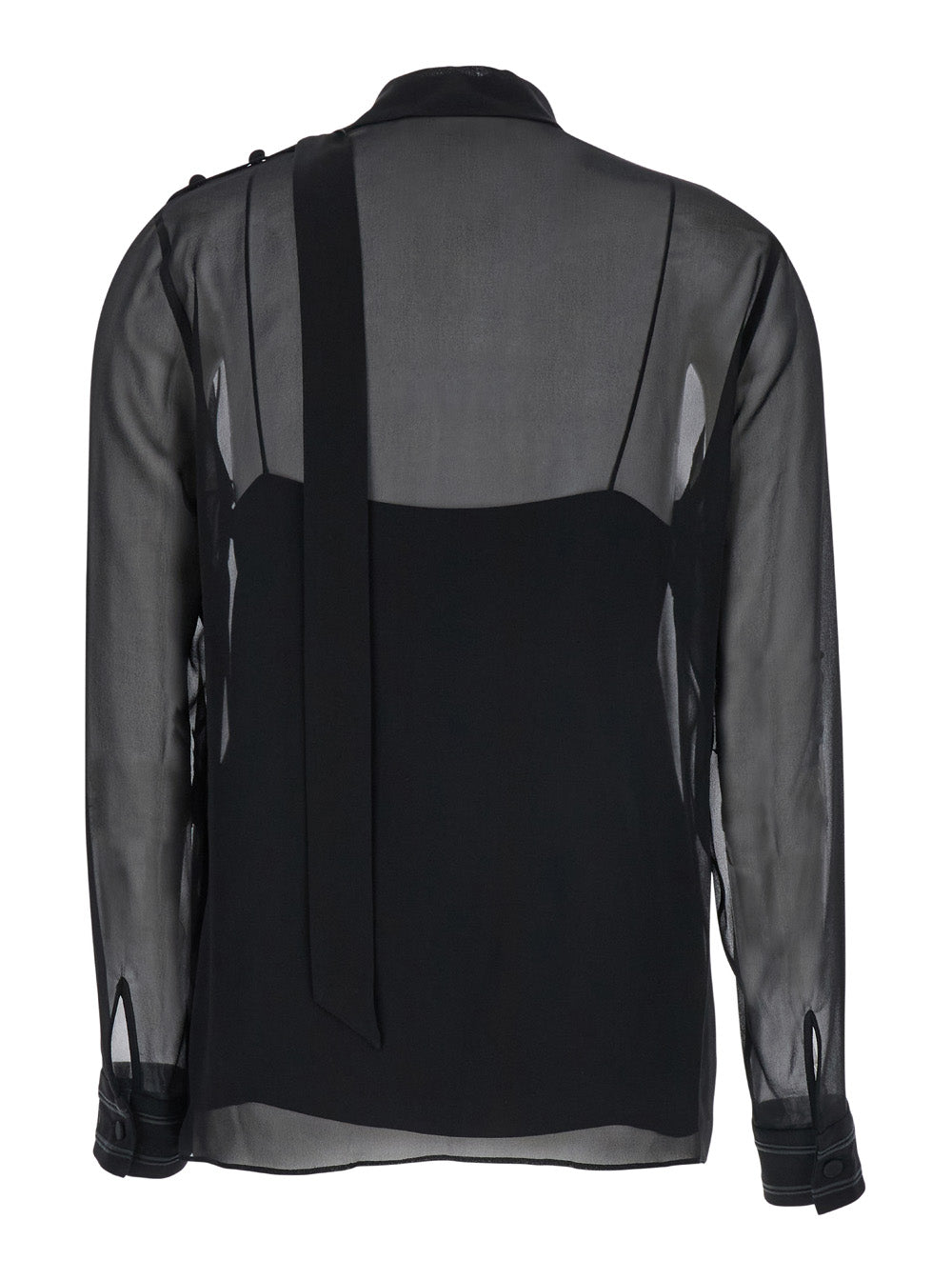 Gucci Women Black Blouse With High Pussy Bow Neck In Silk Georgette Woman