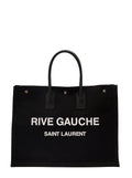 Saint Laurent Men 'Big Rive Gauche' Black Tote Bag With Contrasting Logo Print In Cotton Man