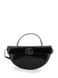 Gucci Women Black Half Moon Shaped Handbag With Double G Logo Plaque On The Front And Removable Shoulder Strap In Patent Leather Woman