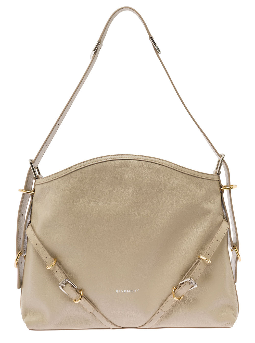 Givenchy Women 'Voyou' Beige Shoulder Bag With Embossed Logo In Smooth Leather Woman