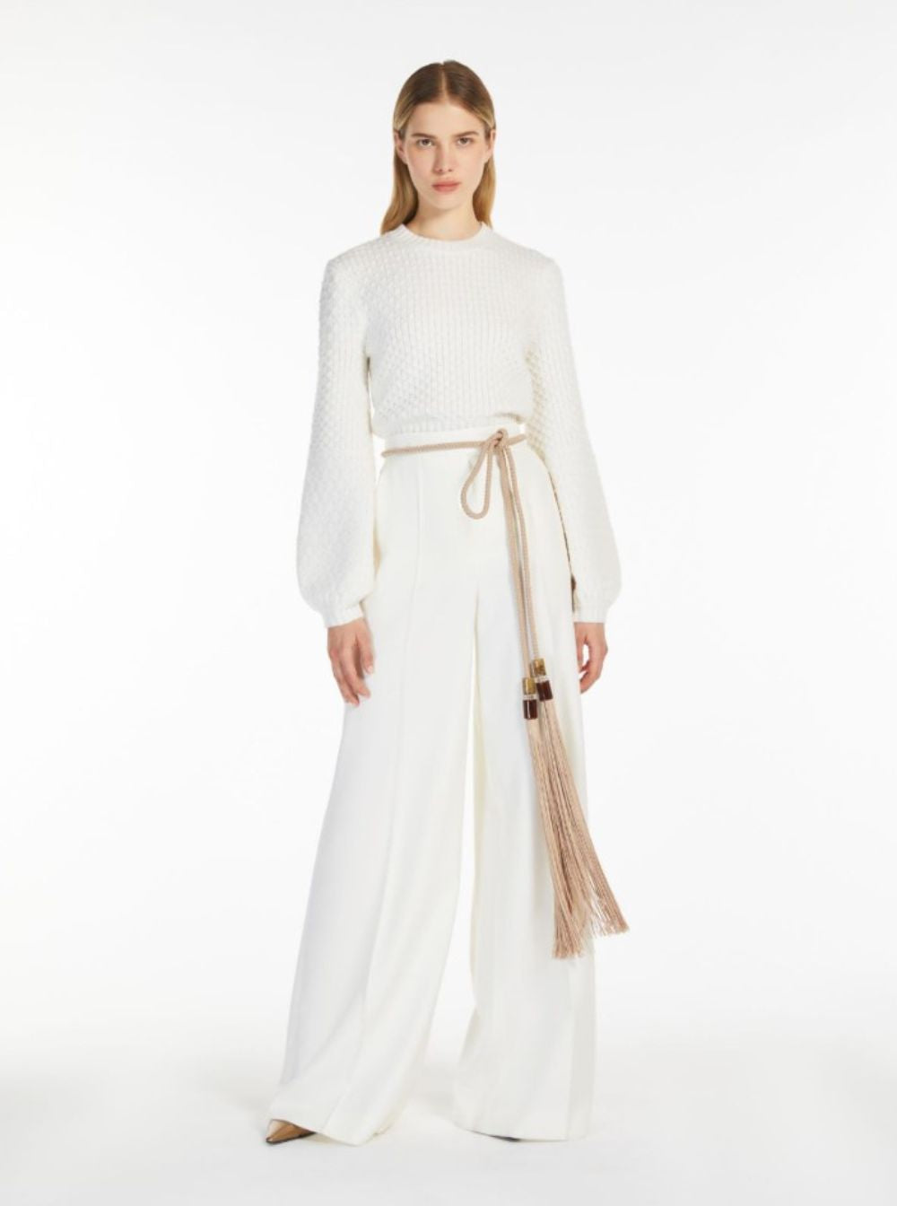 Max Mara Women 'Ninfa' White Wide Leg Pants In Virgin Wool Woman