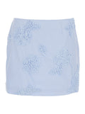 Rotate Women Light Blue Mini Skirt With Low Waist And All-Over Floral Motif In Cotton Woman