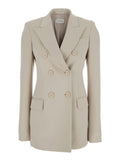 Sportmax Women 'Frizzo' Beige Double-Breasted Jacket With Peak Revers In Tech Fabric Stretch Woman
