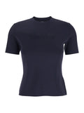 Max Mara Women Blue Crewneck T-Shirt With Tonal Logo Lettering On The Front In Viscose Blend Woman