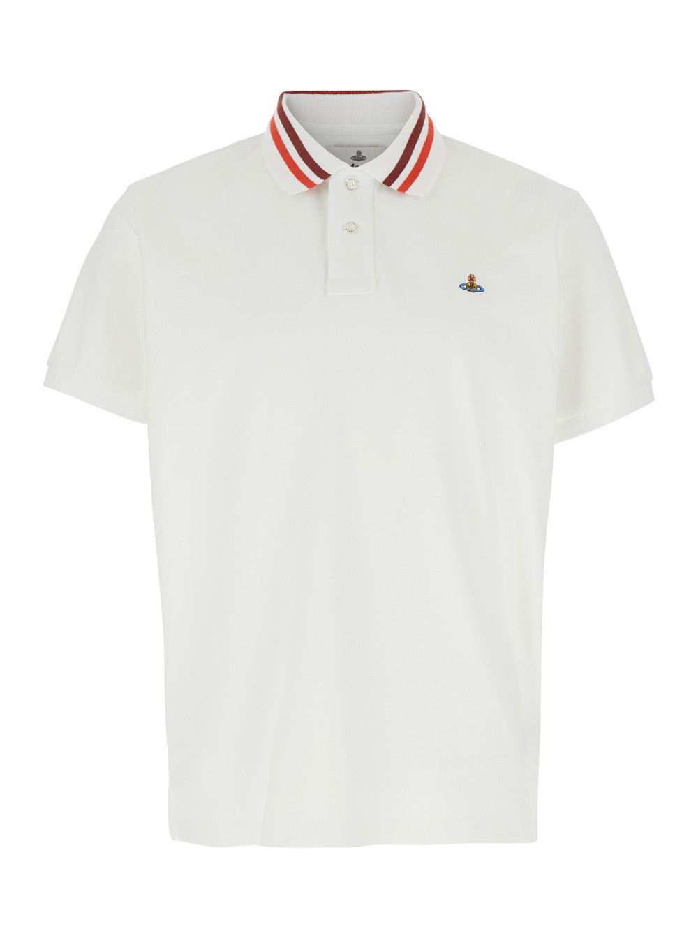 Vivienne Westwood Men White Polo Shirt With Contrasting Collar And Orb Logo Detail On The Front In Cotton Man