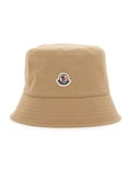 Moncler Women Beige Bucket Hat With Dropped Wide Brim And Logo Patch On The Front In Cotton Blend Woman