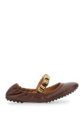 Tod's Women 'Dee' Brown Ballerinas With Decorative Rings On The Front In Leather Woman