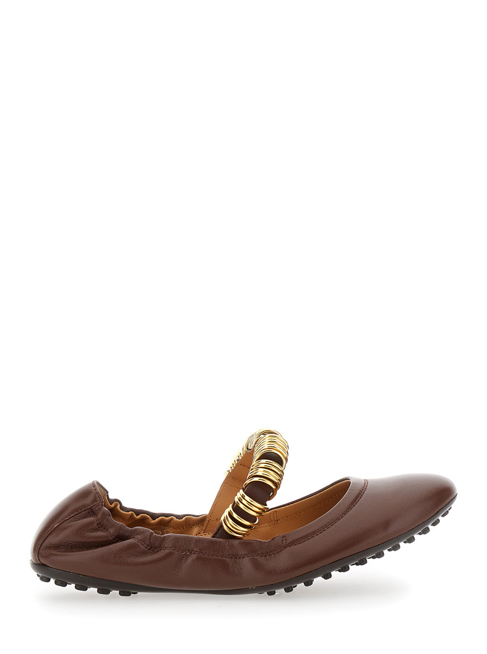 Tod's Women 'Dee' Brown Ballerinas With Decorative Rings On The Front In Leather Woman