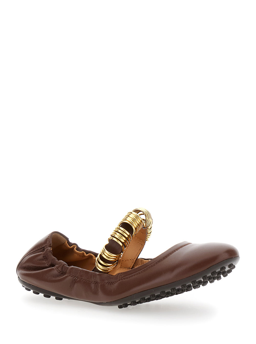 Tod's Women 'Dee' Brown Ballerinas With Decorative Rings On The Front In Leather Woman