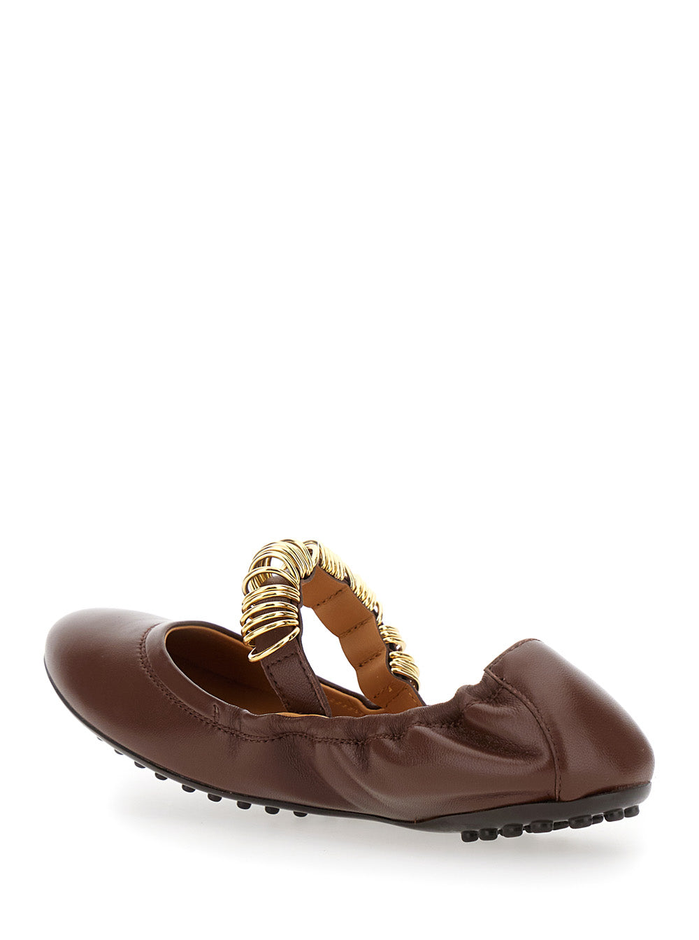 Tod's Women 'Dee' Brown Ballerinas With Decorative Rings On The Front In Leather Woman
