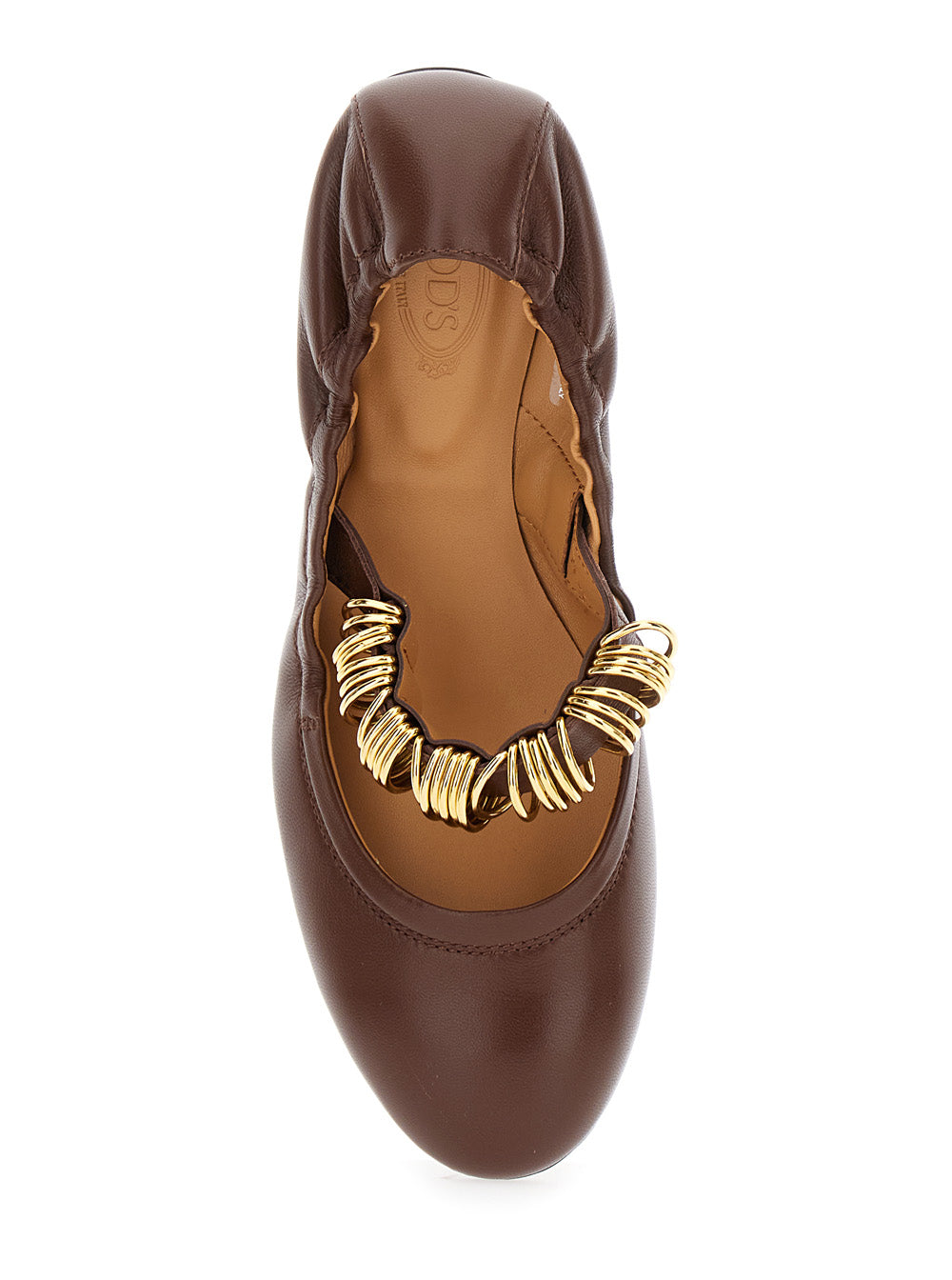 Tod's Women 'Dee' Brown Ballerinas With Decorative Rings On The Front In Leather Woman