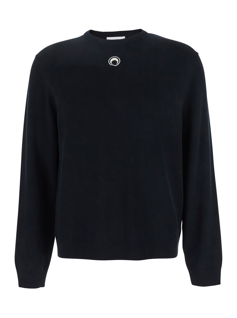 Marine Serre Men Black Crewneck Sweater With Logo Embroidery On The Front In Viscose Stretch Man