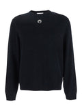 Marine Serre Men Black Crewneck Sweater With Logo Embroidery On The Front In Viscose Stretch Man