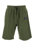 C.P. Company Men Green Shorts With Elastic Drawstring Waist And Logo Plaque On The Front In Cotton Man