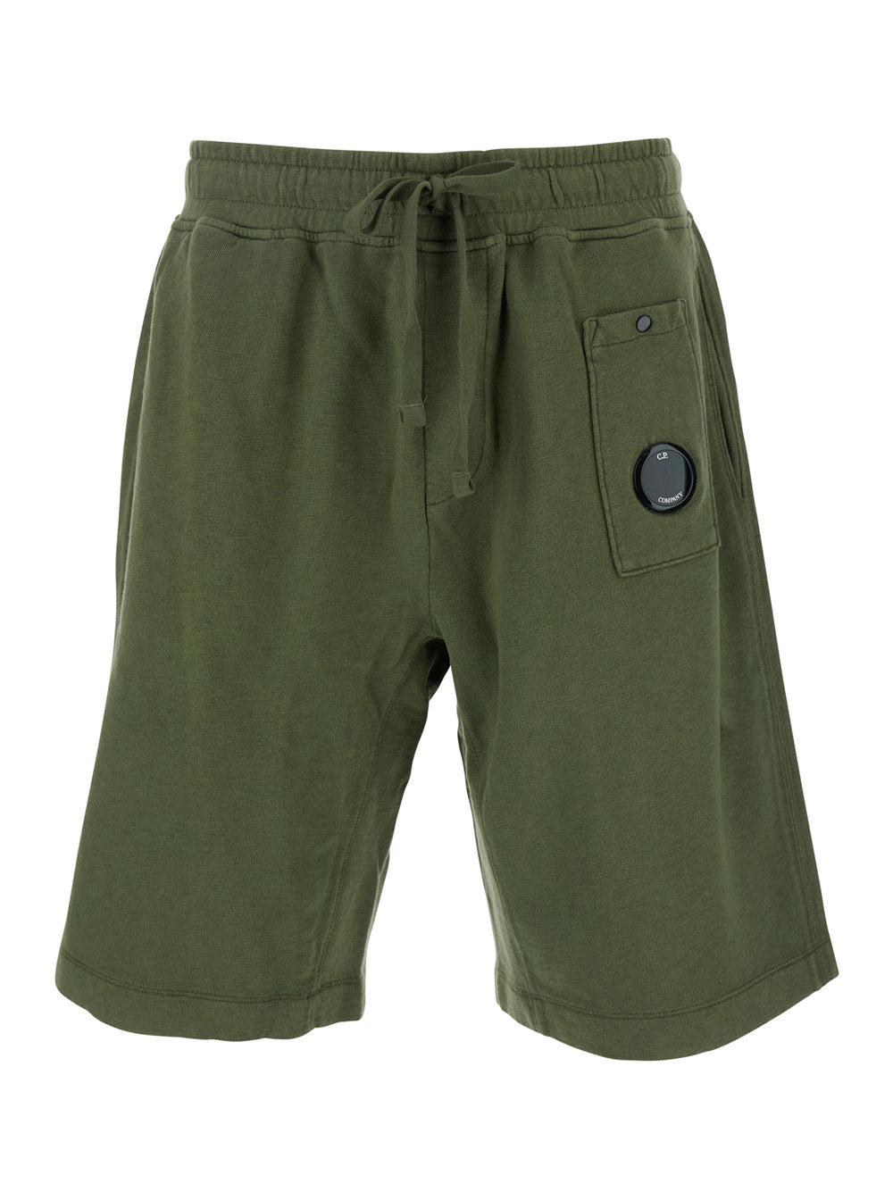 C.P. Company Men Green Shorts With Elastic Drawstring Waist And Logo Plaque On The Front In Cotton Man