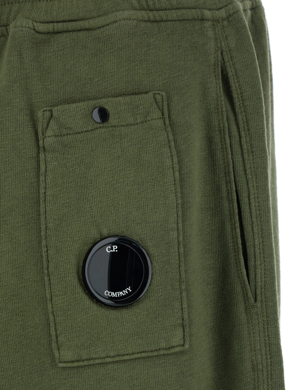 C.P. Company Men Green Shorts With Elastic Drawstring Waist And Logo Plaque On The Front In Cotton Man