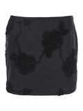 Rotate Women Black Mini Skirt With 3D Floral Details Applied All-Over In Cotton Woman