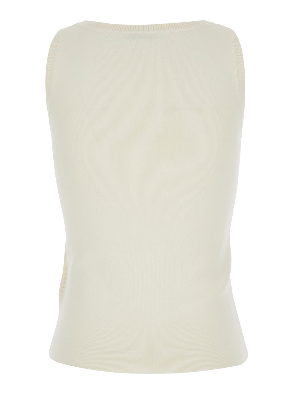 Max Mara Women 'Pentola' White Sleeveless Top With Square Neck And Tonal Logo Lettering Embroidery On The Front In Viscose Blend Woman