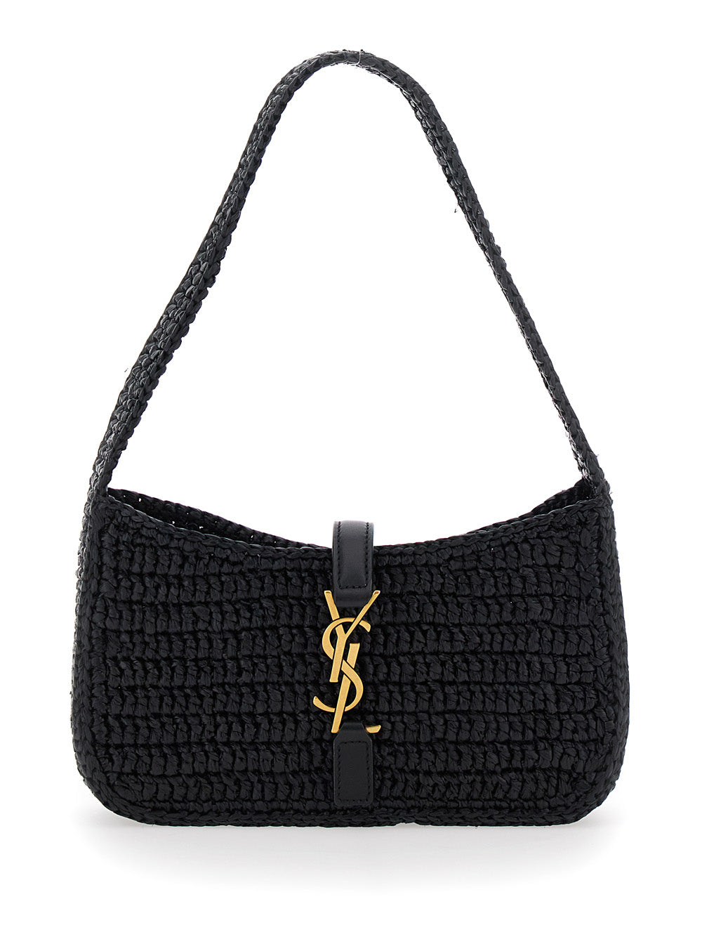 Saint Laurent Women 'Le 5 A 7' Black Mini Shoulder Bag With Single Shoulder Strap And Cassandre Plaque On The Front In Rafia Woman