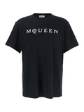 Alexander Mcqueen Men Black Crewneck T-Shirt With Logo Print On The Front In Cotton Man