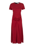 Victoria Beckham Women Red Crewneck Midi Dress With Gathered Waist And Rear Zip Closure In Viscose Blend Woman
