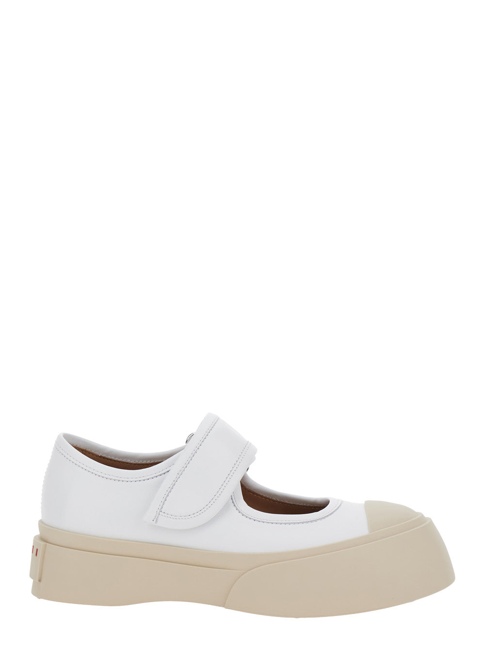 Marni Women 'Mary Jane' White Sandals With Touch-Strap Closure And Logo Patch On The Rear In Leather Woman