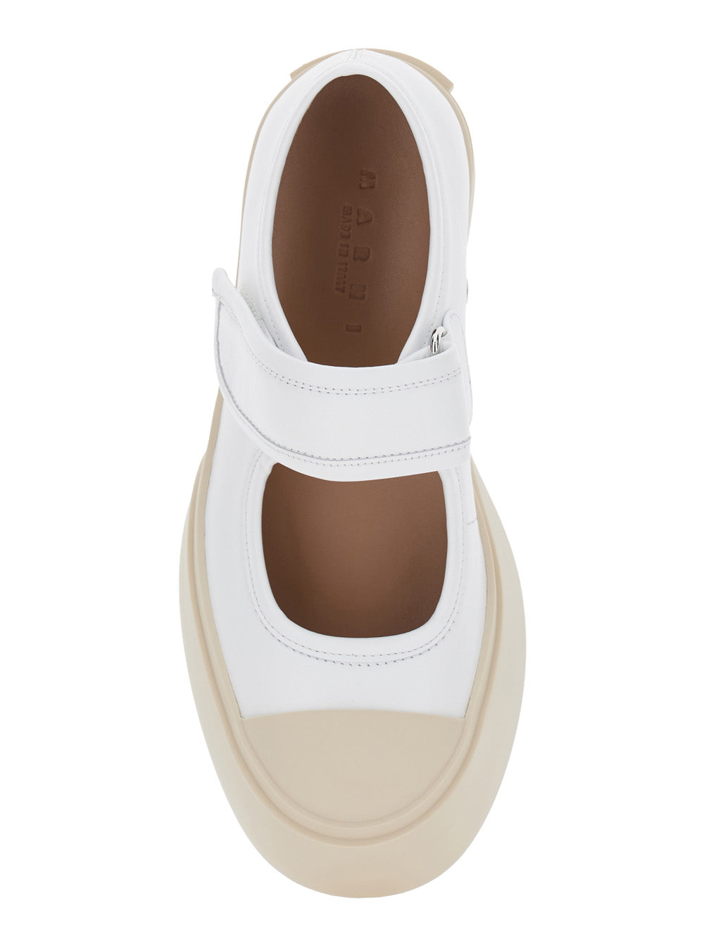 Marni Women 'Mary Jane' White Sandals With Touch-Strap Closure And Logo Patch On The Rear In Leather Woman