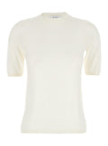 Max Mara Women 'Gerico' White Crewneck Sweater With Short Sleeves In Wool Woman