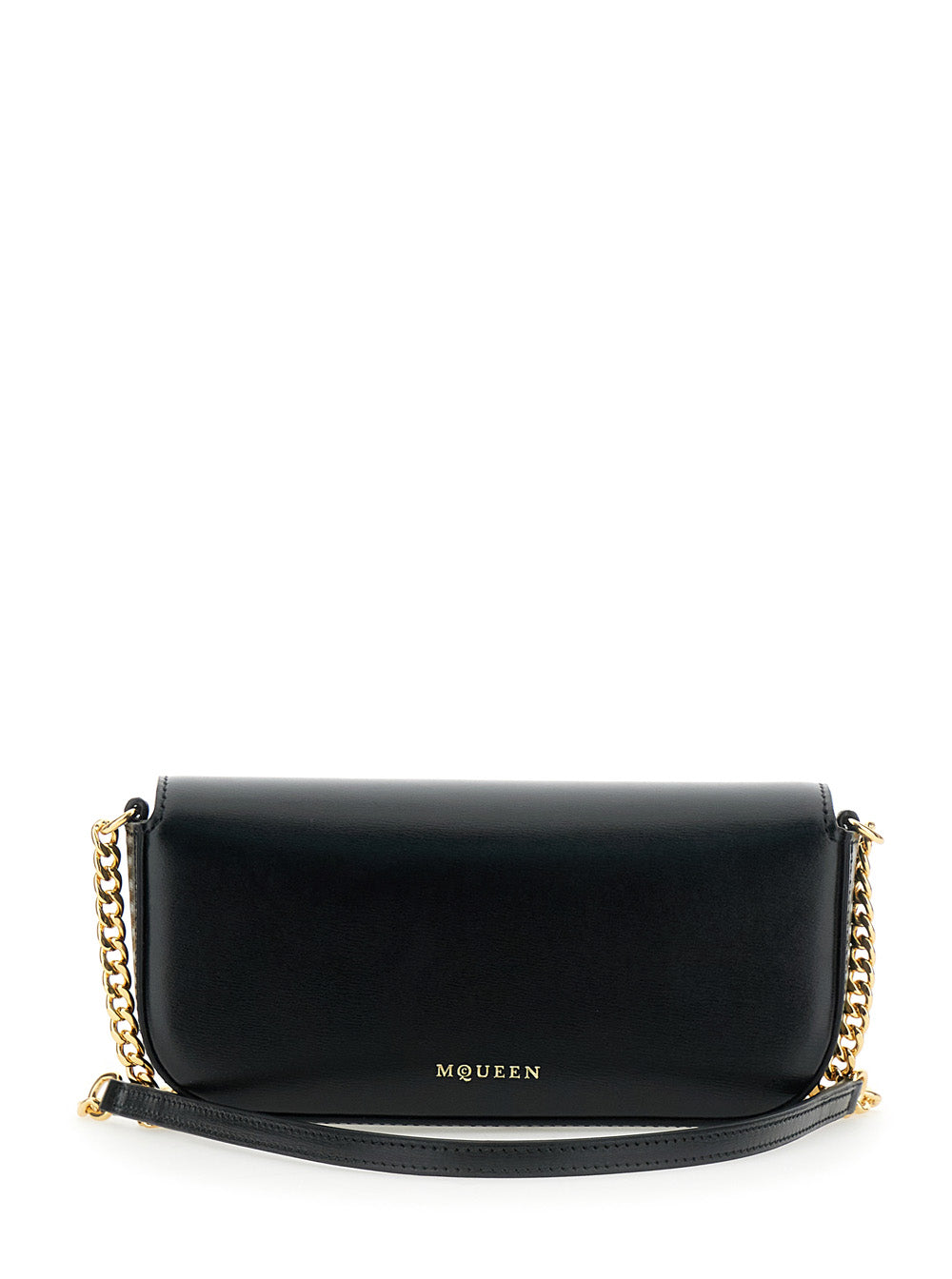 Alexander Mcqueen Women 'Skull Flower' Black Crossbody Bag With Chain-Link Shoulder Strap And Logo Plaque On The Front In Leather Woman