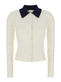 Self-Portrait Women White Cropped Cardigan With Contrasting Collar And Tonal Button Closure In Wool Woman