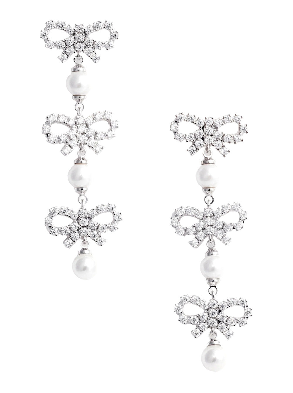 Self-Portrait Women Metallic Tiered Earing With Bow Charm And Crystal Embellishments In Brass Woman