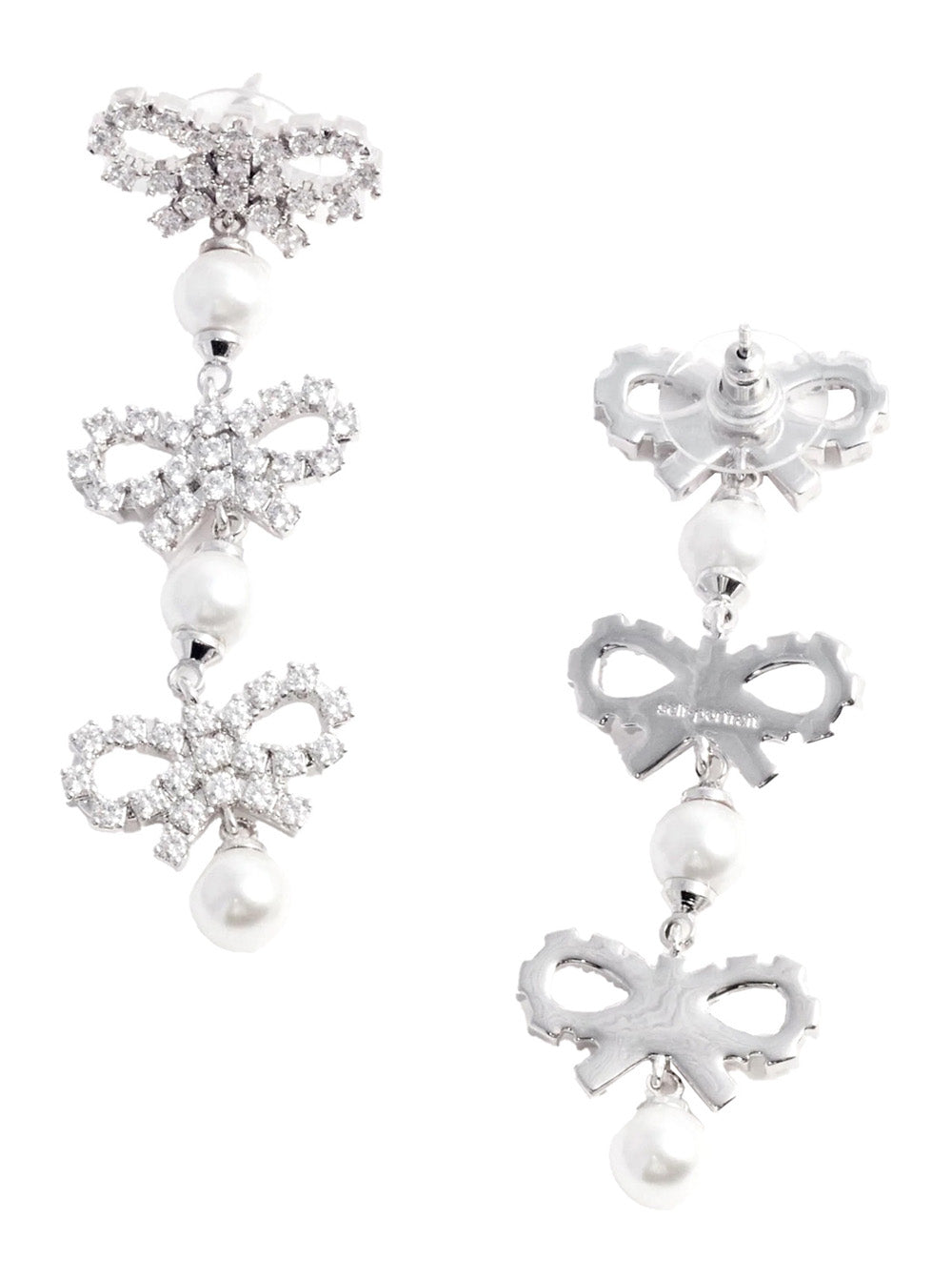 Self-Portrait Women Metallic Tiered Earing With Bow Charm And Crystal Embellishments In Brass Woman