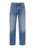 Gucci Women Blue Jeans With Logo Patch On The Rear And Faded Effect In Denim Woman