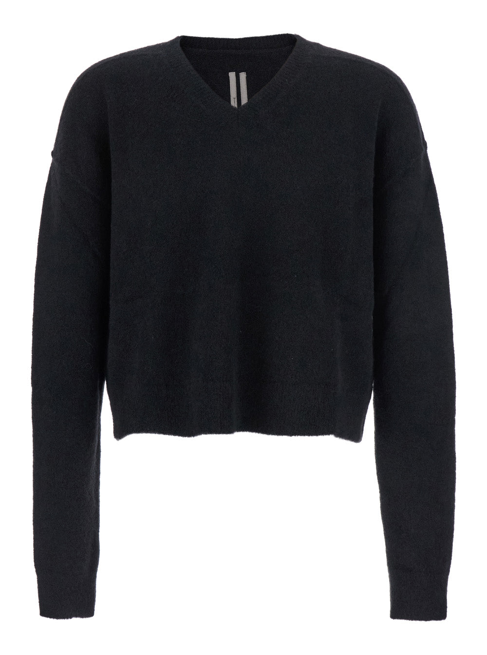 Rick Owens Men Black Sweater With V Neck And Dropped Shoulders In Wool Blend Man