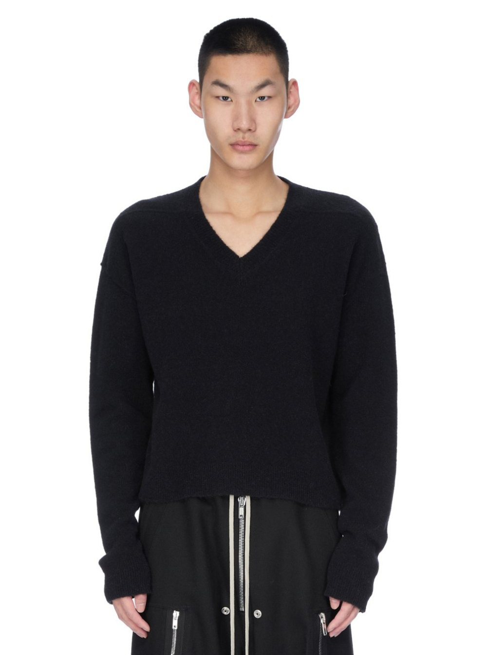 Rick Owens Men Black Sweater With V Neck And Dropped Shoulders In Wool Blend Man