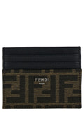 Fendi Men Ff Leather Cardholder With Metal Lettering Brown Men