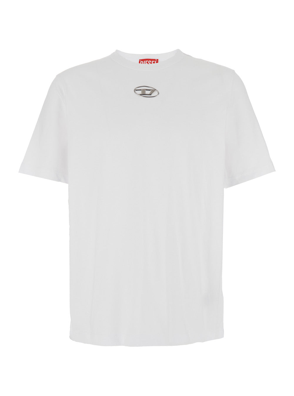 Diesel Men T-Shirt 'T-Adjust-Od' With Logo Patch On The Front In White Cotton For Men