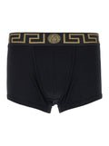 Versace Men Black Boxer With Greca And Medusa Logo In Stretch Cotton For Men