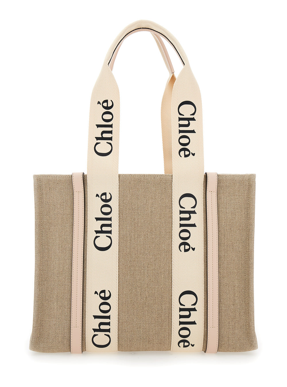 Chloé Women Beige 'Medium Woody' Handbag With Logo In Linen Canvas Women