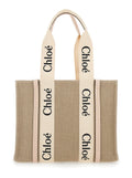Chloé Women Beige 'Medium Woody' Handbag With Logo In Linen Canvas Women