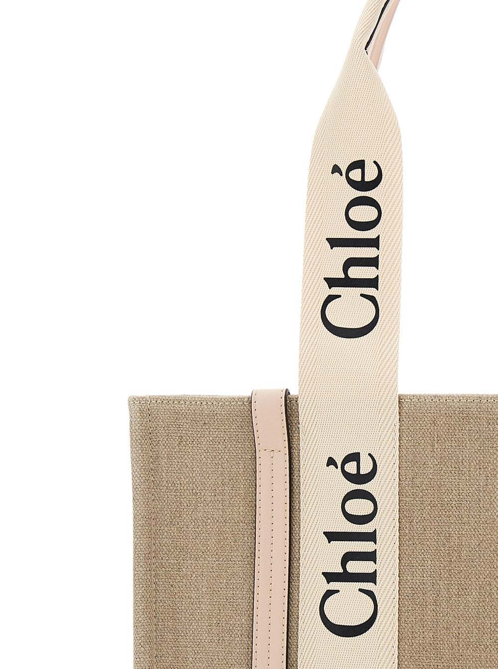 Chloé Women Beige 'Medium Woody' Handbag With Logo In Linen Canvas Women